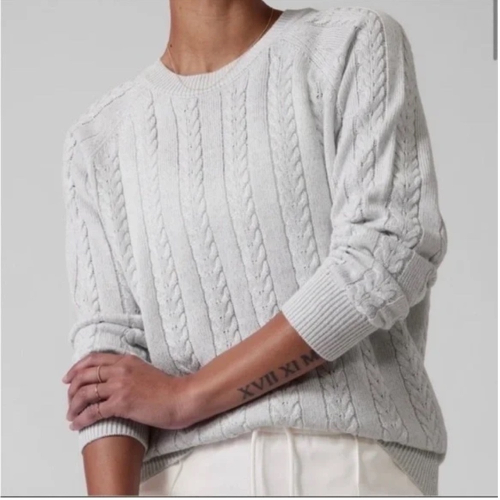 Athleta Hawthorn Textured Crew Sweater, Light Silver Gray, Size 1X, NWT, Wool